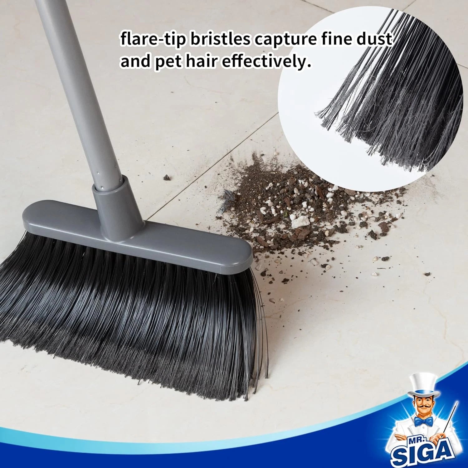 Broom and Dustpan Set with Adjustable Long Handle, Upright Combo for Floor, Clea