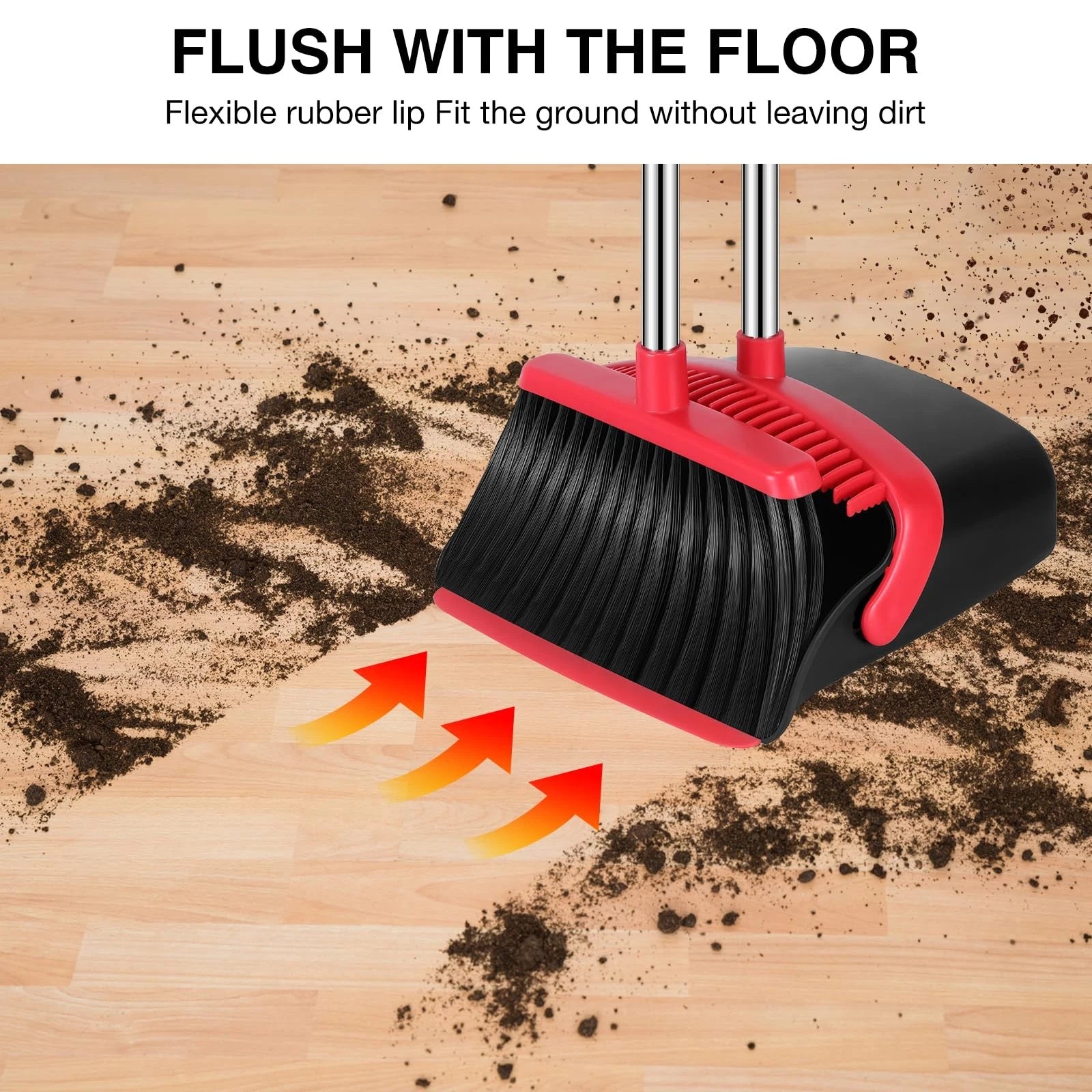Broom and Dustpan Set 52-in Long Adjustable Handle Combo with Teeth