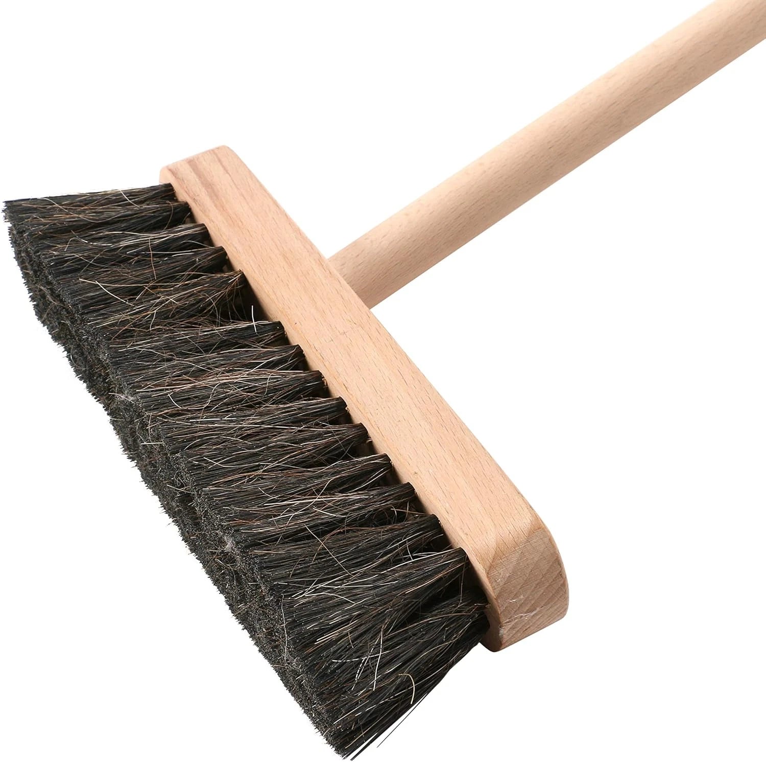 Beech Wood Broom & Standing Metal Dust Pan, Natural & Black