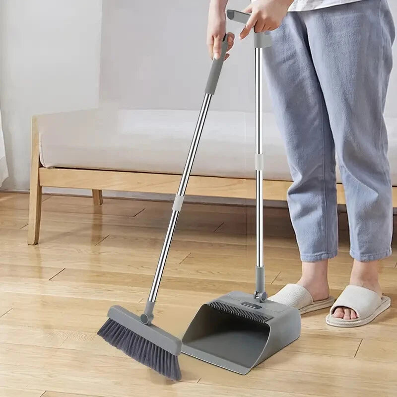 3-in-1 Broom & Dustpan Set with Long Handle - Home Cleaning Tools Sturdy Comb
