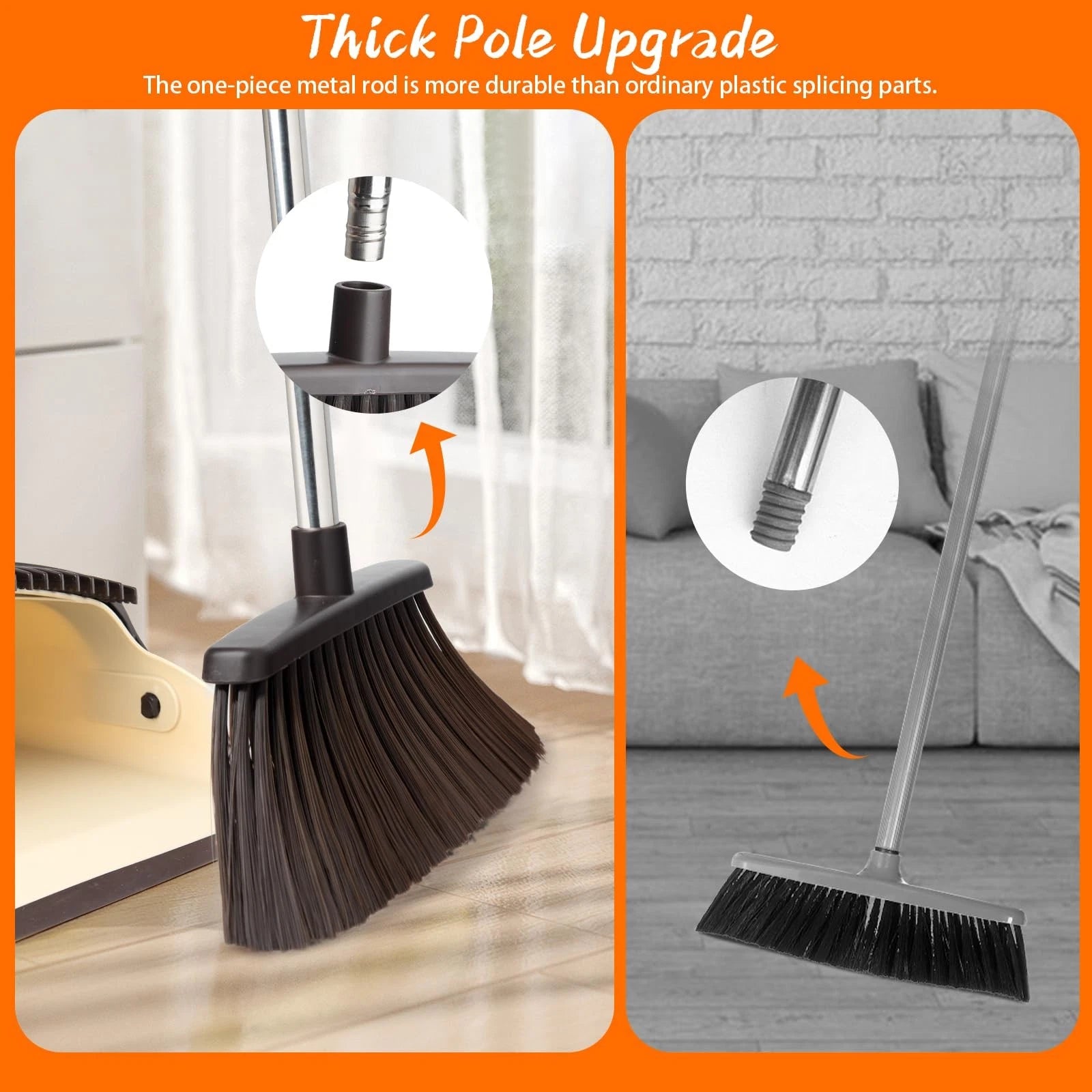 Broom and Dustpan Set with 51" Stainless Handle Soft Bristles for Home Use