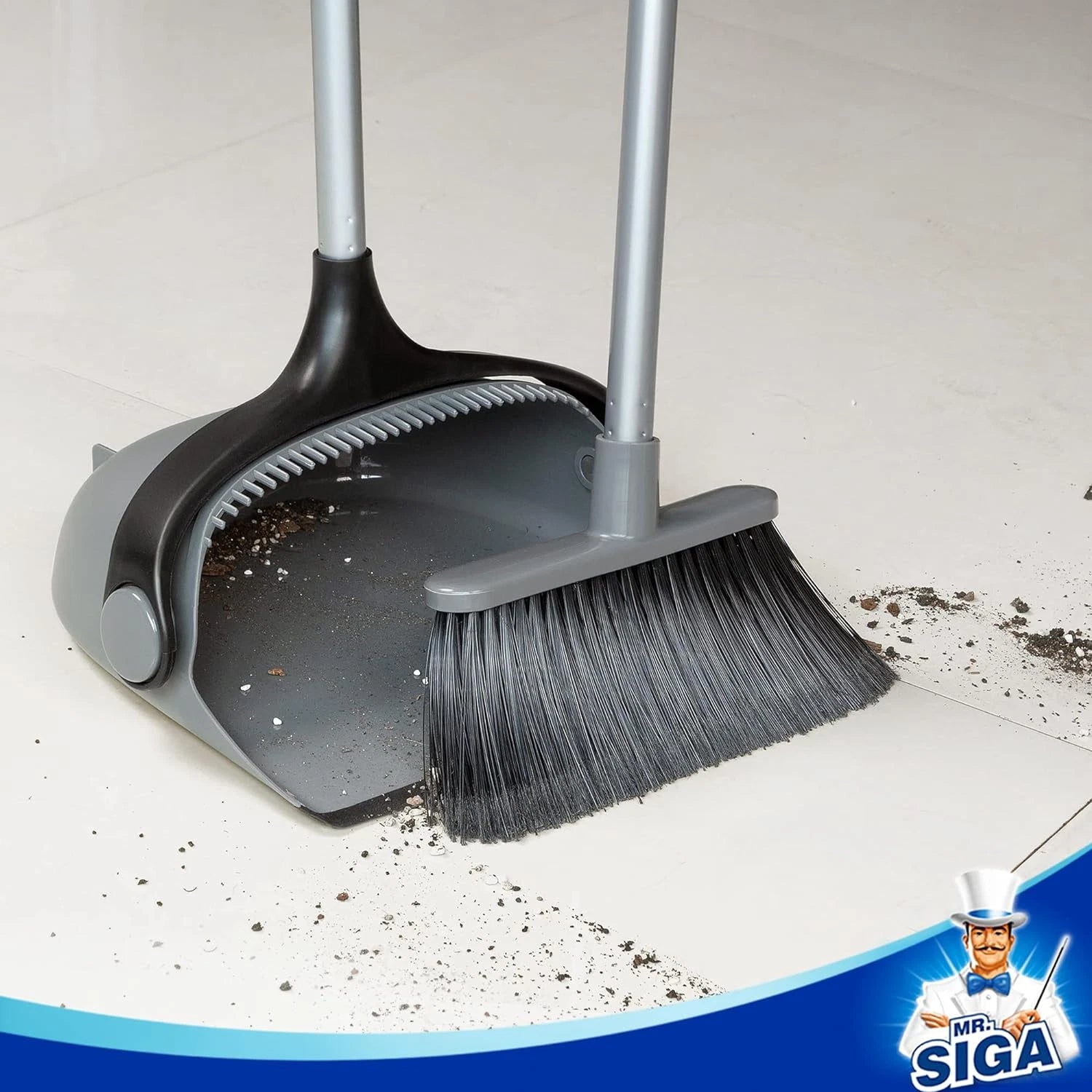 Broom and Dustpan Set with Adjustable Long Handle, Upright Combo for Floor, Clea