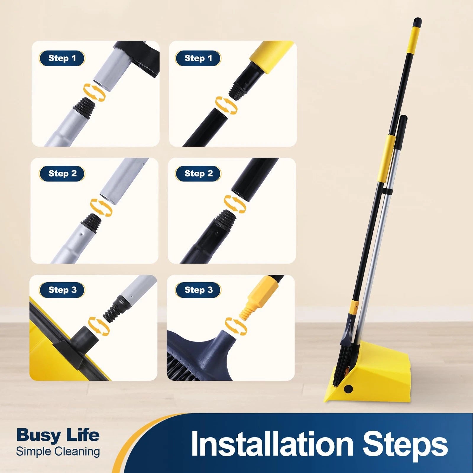 Commercial Broom and Dustpan Set with Comb Commercial Outdoor Indoor for Cour...