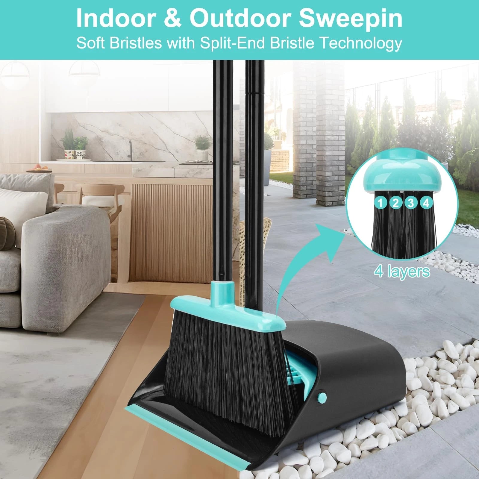 Best and Dust pan with 52Inch Long Extendable Handle,Broom Dustpan Combo Set,