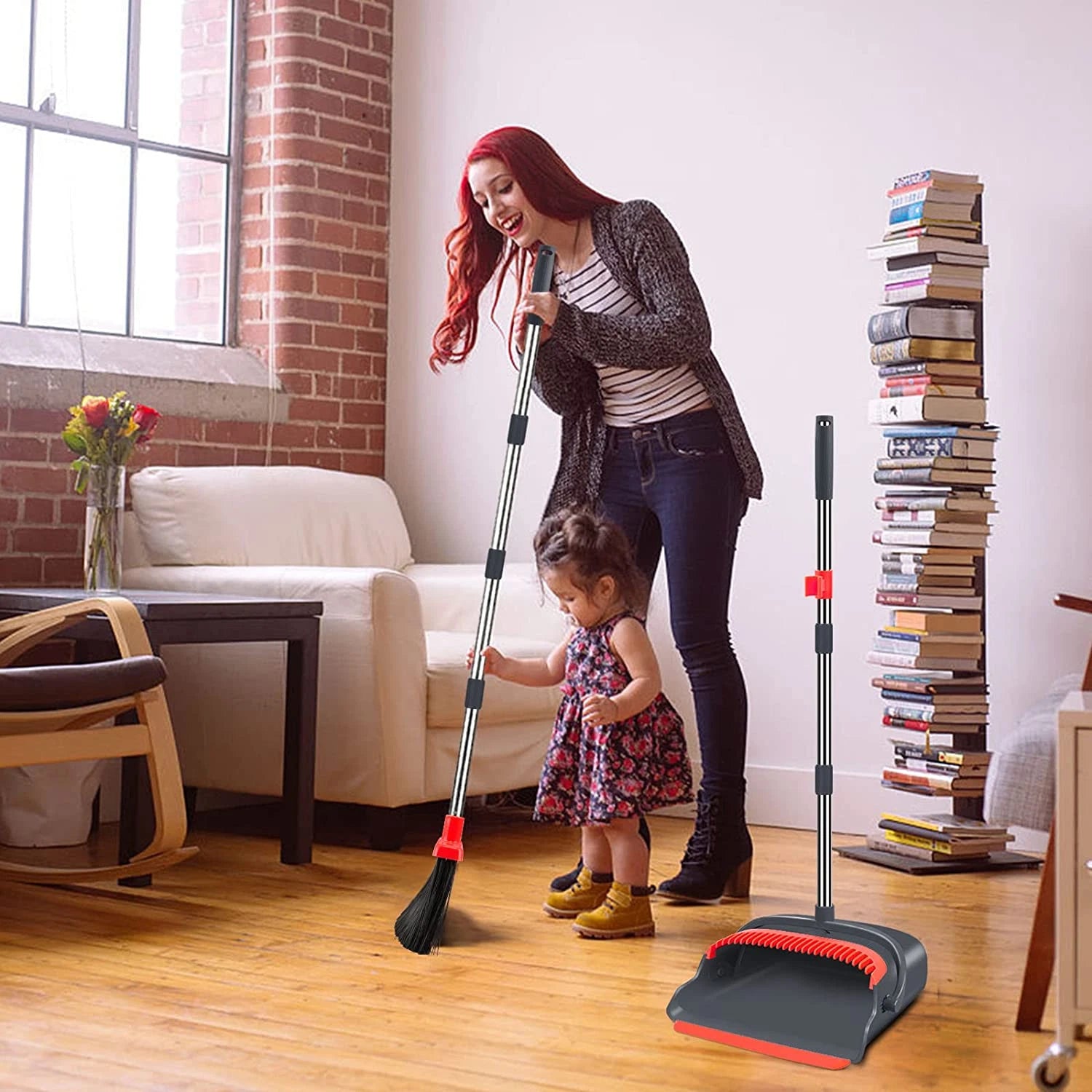 Broom and Dustpan Set for Home, Stand up Broom and Dustpan Combo for Office, Ind