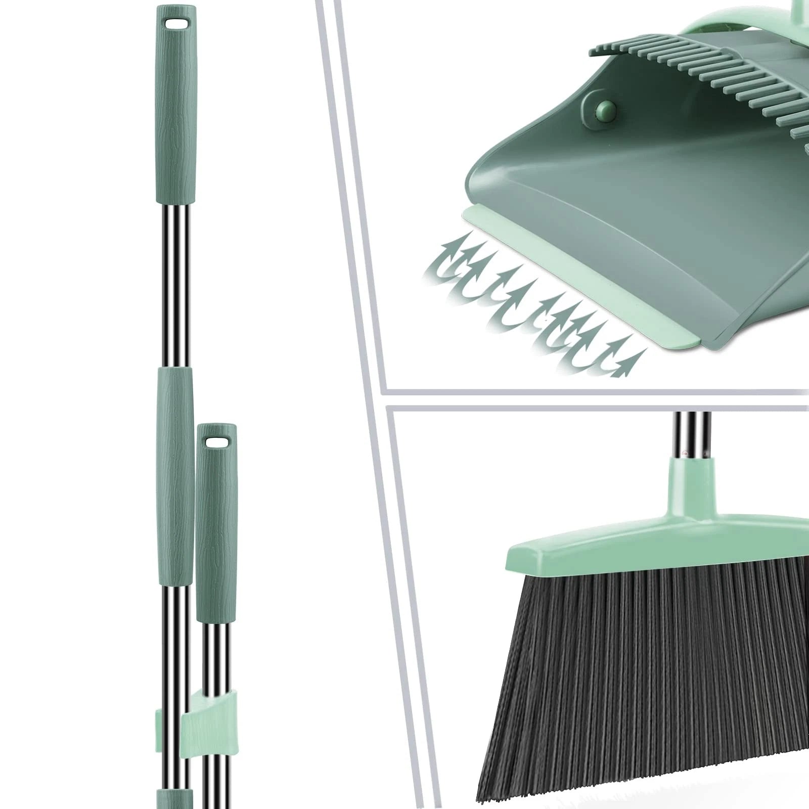 Broom and Dustpan Set for Home, Dust pan with Long Handle, Broom with Dustpan...