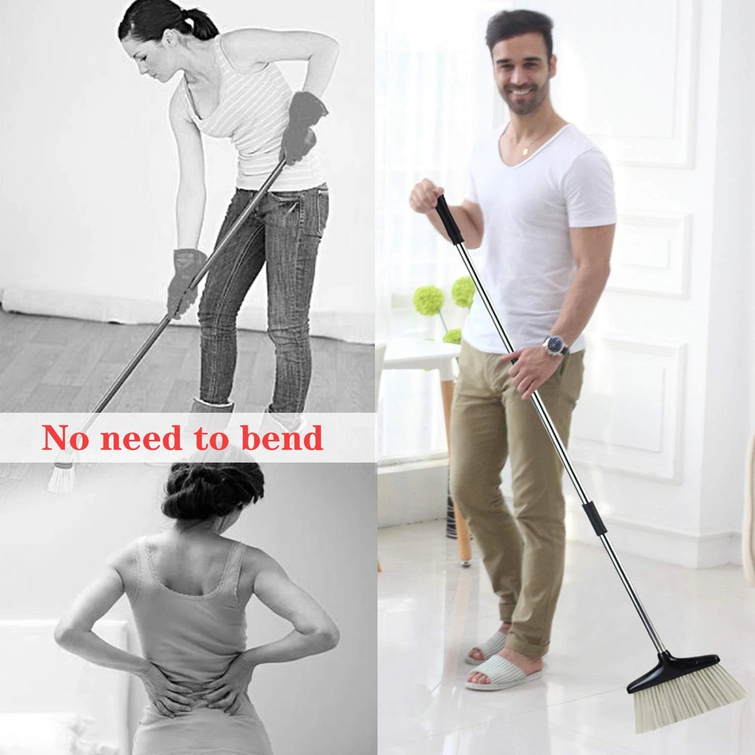 Broom and Dustpan Set for Home with Lid Indoor Upright and Combo Long Handle