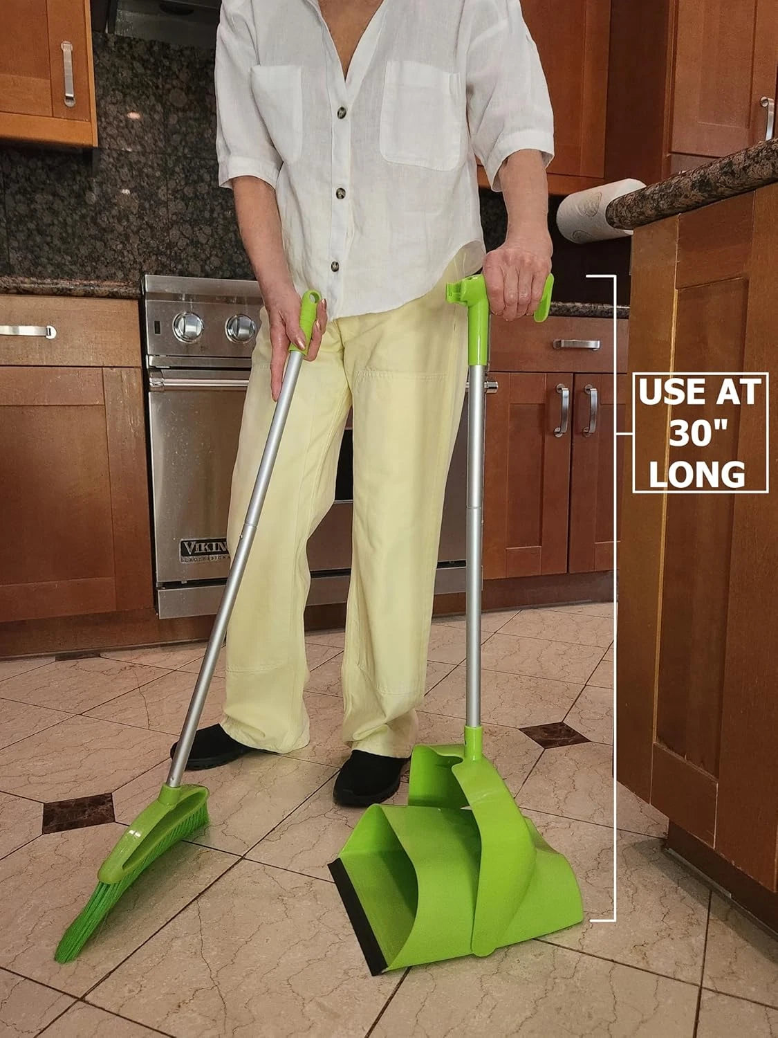 Broom and Dustpan Set for Home, Angled Broom and Upright Dustpan with Extendable