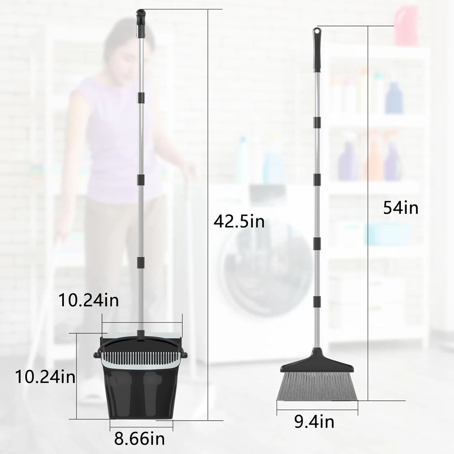Broom and dustpan combination set (54 inches) long handle household dustpan
