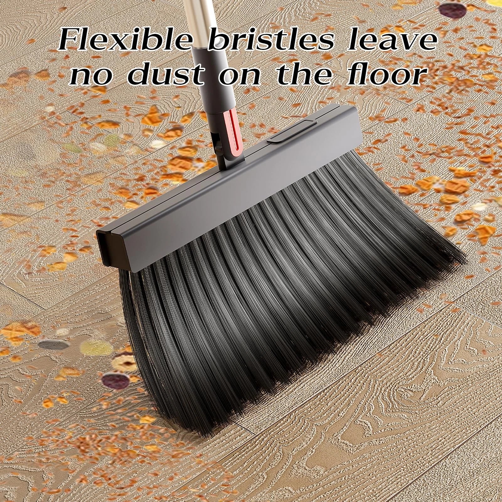 Broom with Dustpan Combo Set 50” Adjustable Long Handle 180 Degree Rotating B...