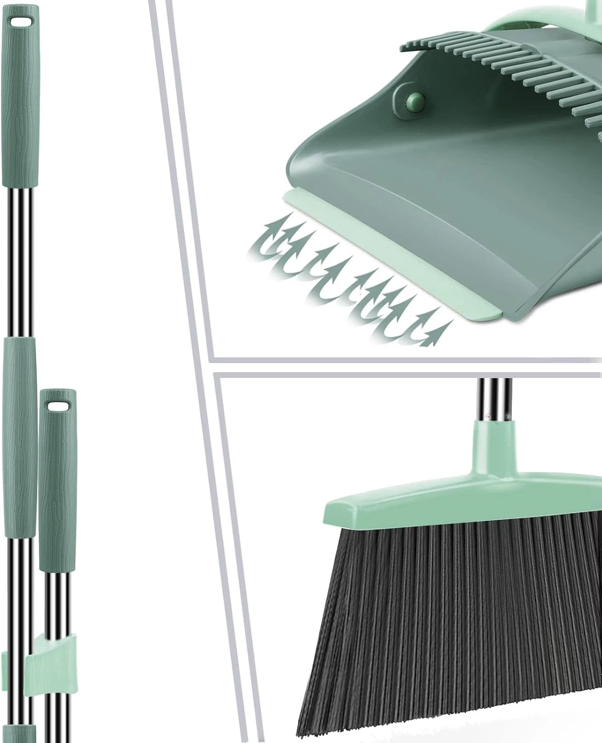 Broom and Dustpan Set for Home, Dust Pan with Long Handle, Broom