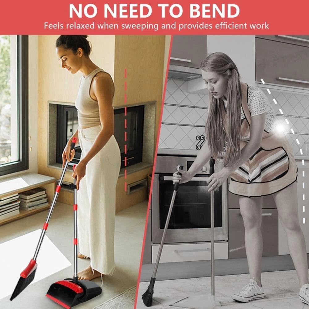 Broom with Dustpan Combo Set,43inch Long Handle Stiff Broom Dust Pan @
