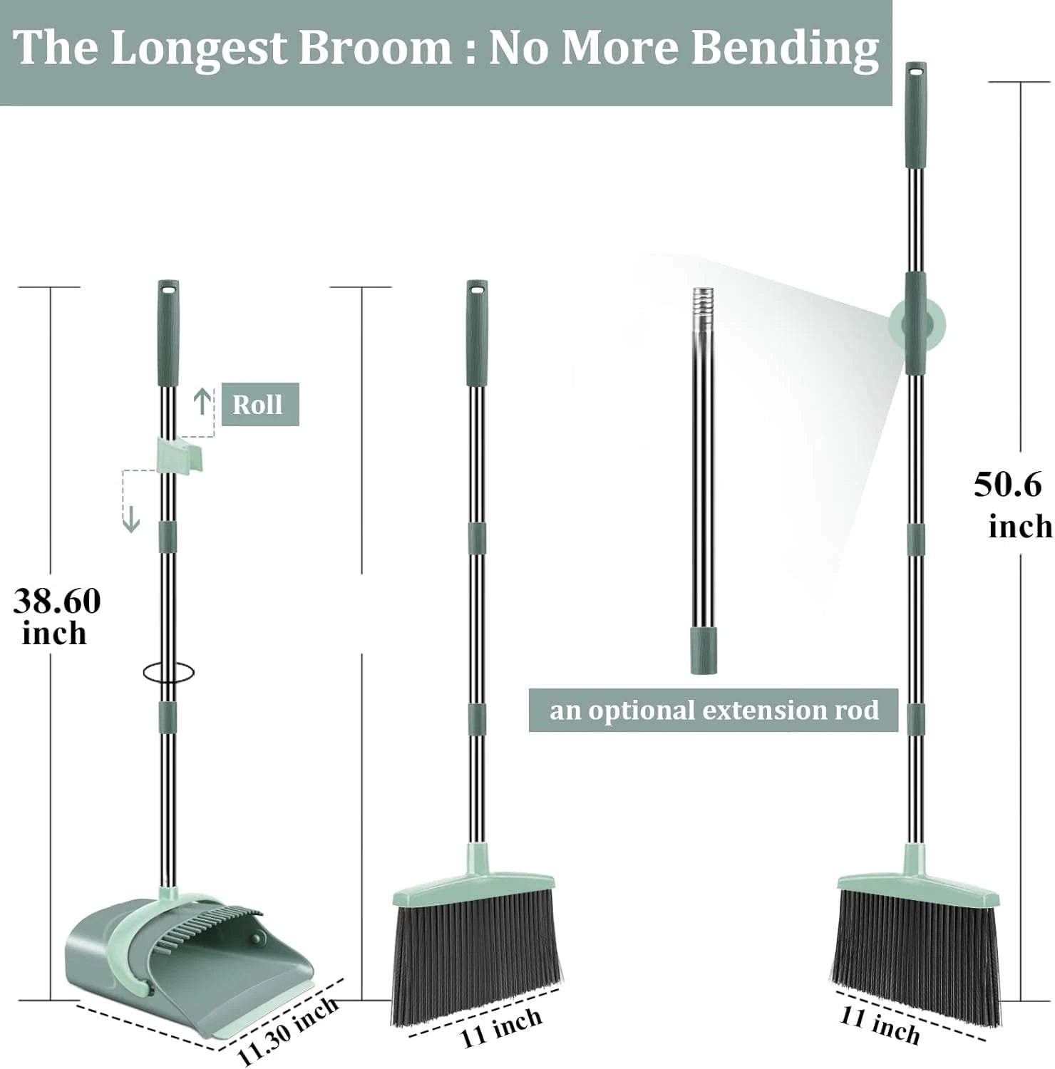 Broom and Dustpan Set for Home, Dust Pan with Long Handle, Broom