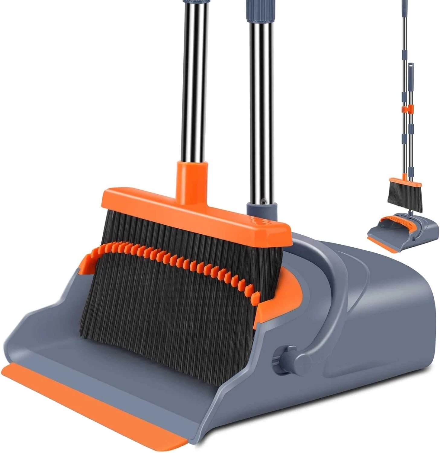 Broom and Dustpan Set Stainless Steel 51" Heavy Duty Self-Cleaning Indoor Out...