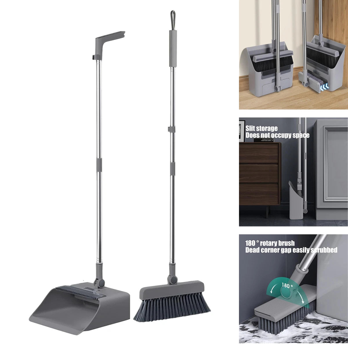 3-in-1 Broom Dustpan Set Rotary Household Magic Folding Hair Sweeping Tools