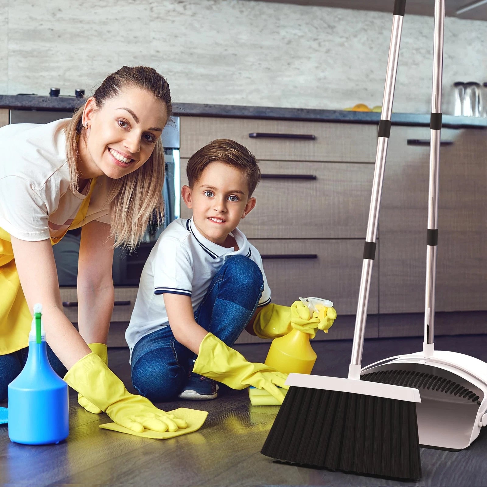 ,Broom and Dustpan Set for Home - Premium Long Handled Broom Dustpan Combo - ...