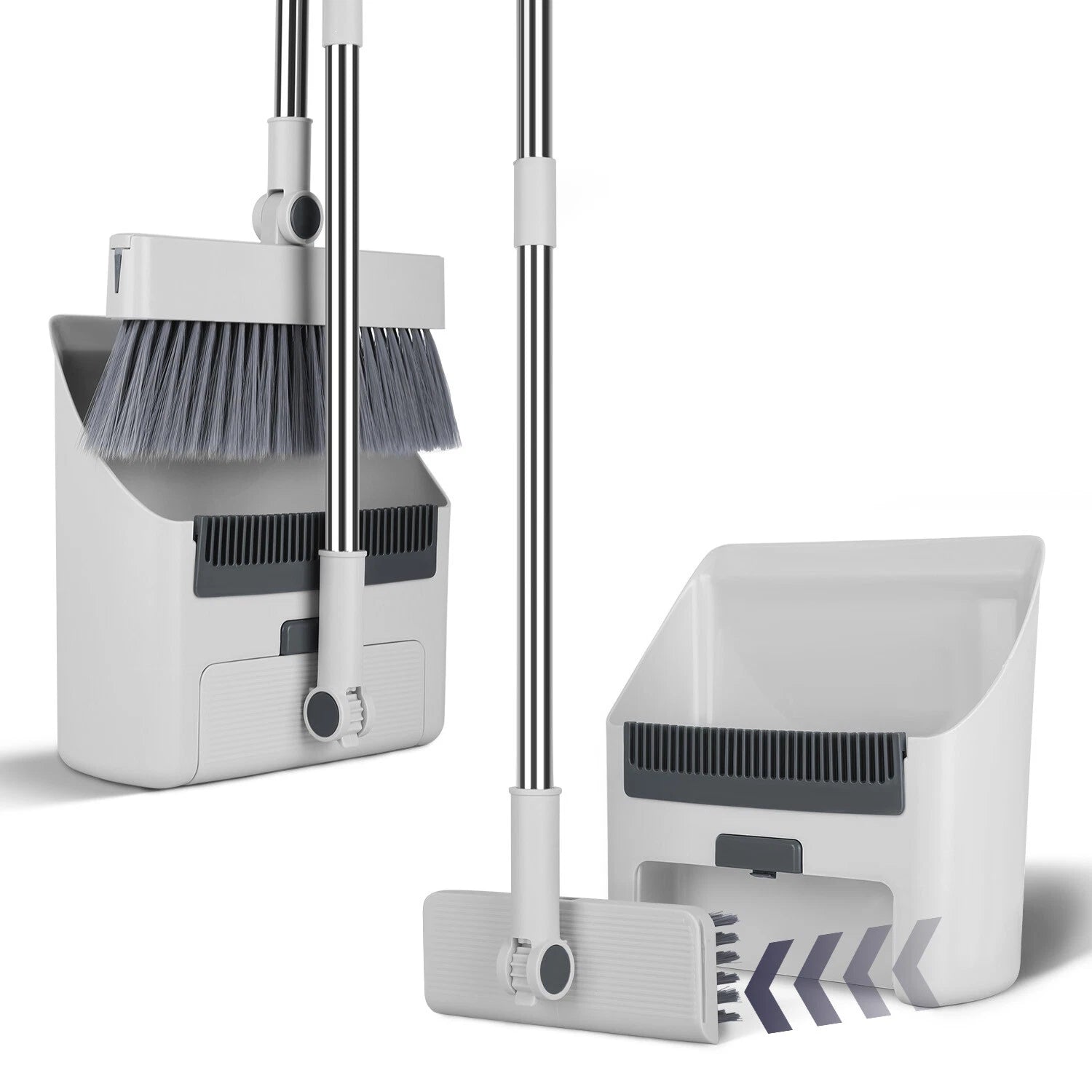 Broom & Dustpan Set W/ Squeegee for Home Upgrade 4 In 1 Upright Stand Up DustPan