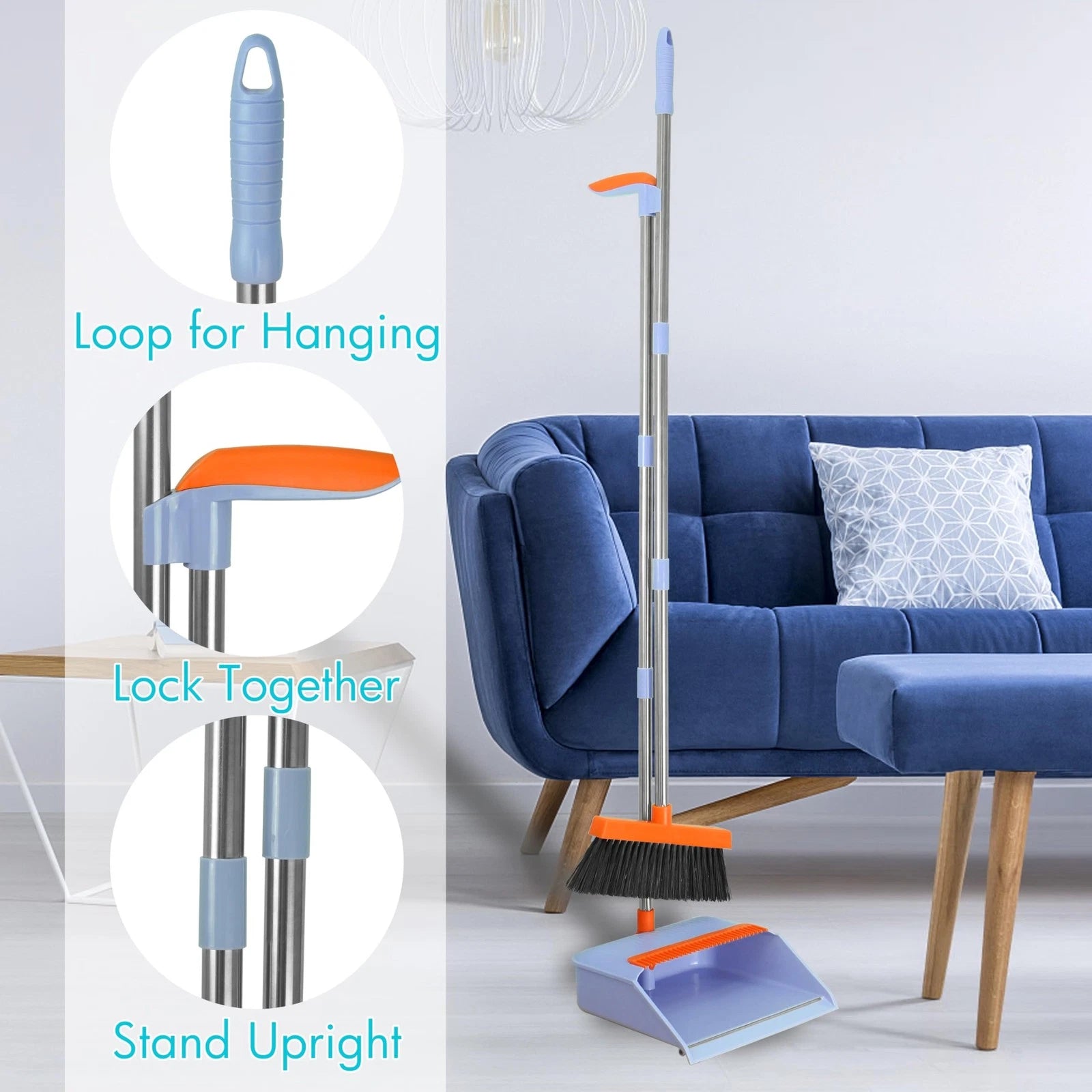 2-Pack Broom and Dustpan Set for Sweeping Indoor, Broom Dustpan with 48" Long...