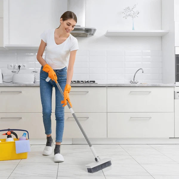 Heavy Duty Broom And Dustpan Combo Set W/ Squeegee Stylish Grey Handle Perfect