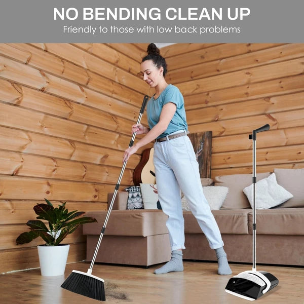 Broom and Dustpan Set for Home, 51-in Long Adjustable Handle Angle Broom and ...