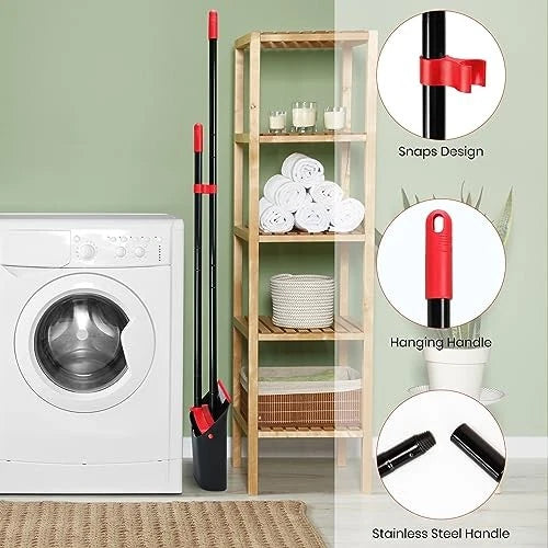Broom and Dustpan Set for Home,Upright Broom and Dustpan Combo Sweep Red/Black