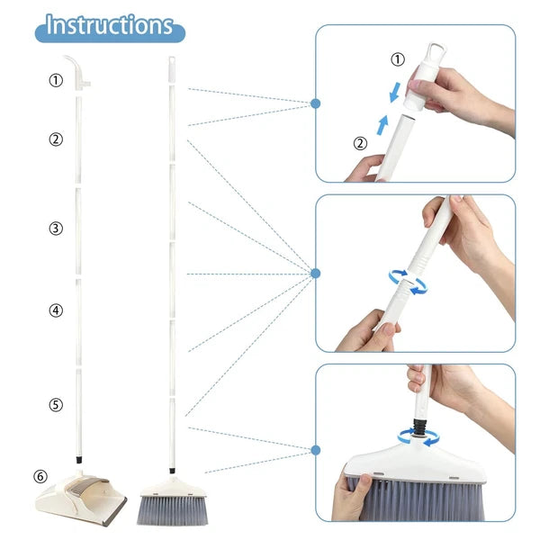 61 inch Broom Dustpan Combo Set Long Handle Stand-Up Home Kitchen Office