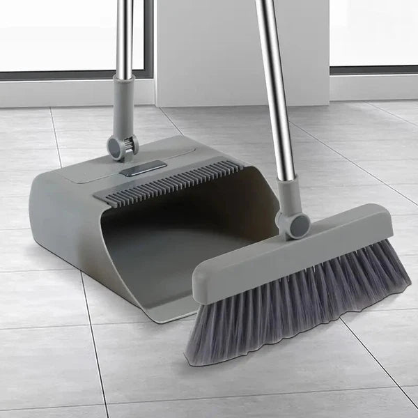 3-in-1 Broom & Dustpan Set with Long Handle - Home Cleaning Tools Sturdy Comb