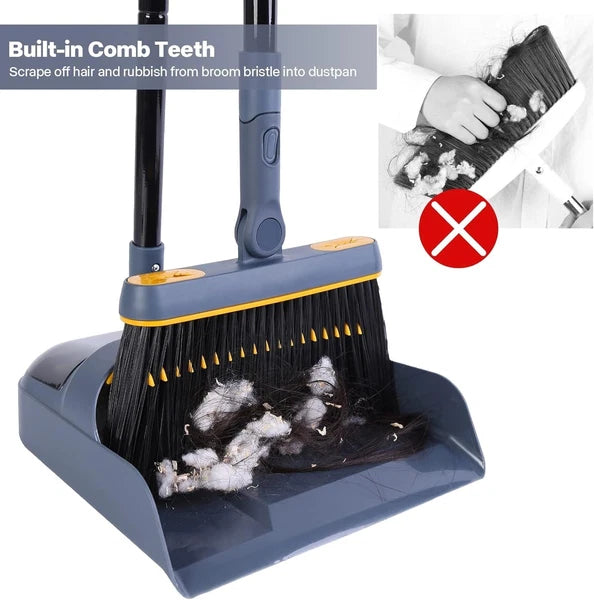 Broom and Dustpan Set for Home, 54 Inches Long Handle Lightweight 180 Degree ...