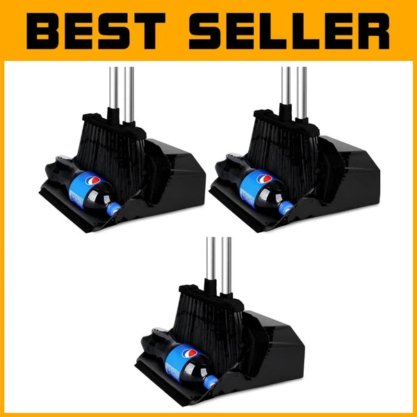 Heavy-Duty Broom Set with Self-Cleaning Dustpan - 51" Long Handles for Easy Use