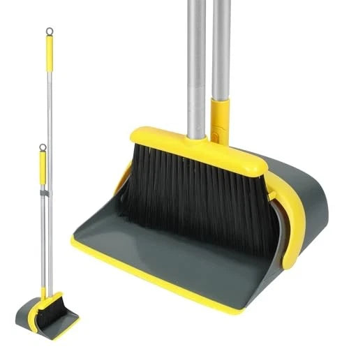Broom and Dustpan Set with 54 Inch Long Handle - Perfect Dust Pan and Brush