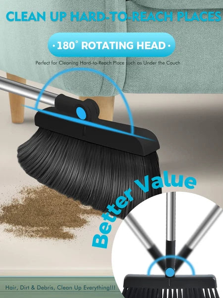 Broom and Dust Pan Combo, Steel Broom and Dustpan Set for Home
