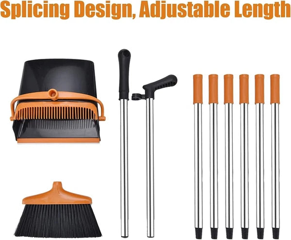Broom and Dustpan Set with Long Handle, Windproof Stand Up Dustpan with Broom...