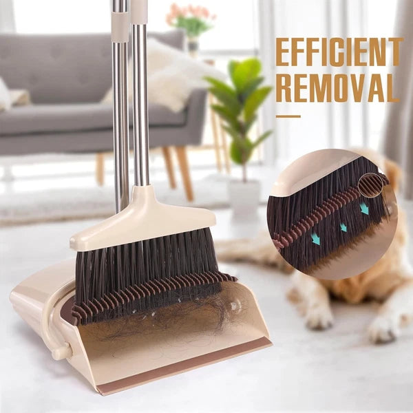 Broom and Dustpan Set with Long Handle Upright Standing Sweep Combo Home Office