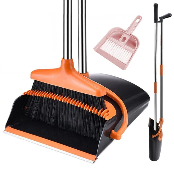 Broom and Dustpan Set with Long Handle Windproof Stand Up Combo for Home Kitchen