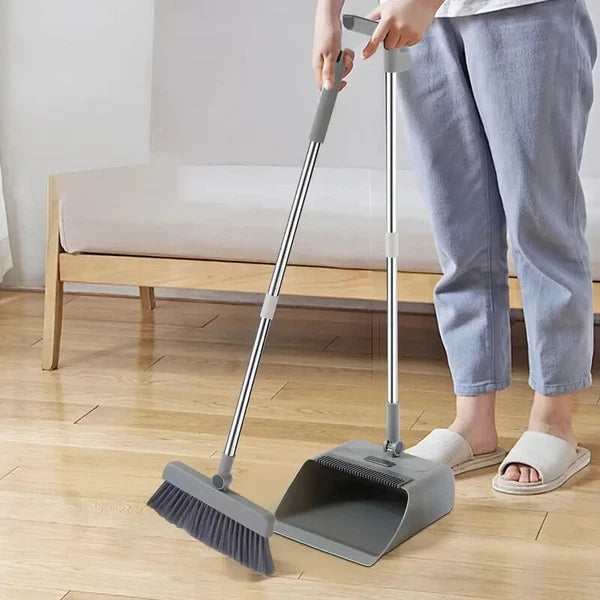 3-in-1 Broom & Dustpan Set with Long Handle - Home Cleaning Tools Sturdy Comb
