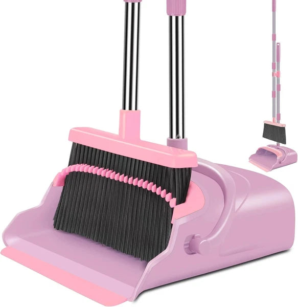 Broom and Dustpan Set for Home, Office, Indoor&Outdoor Pink