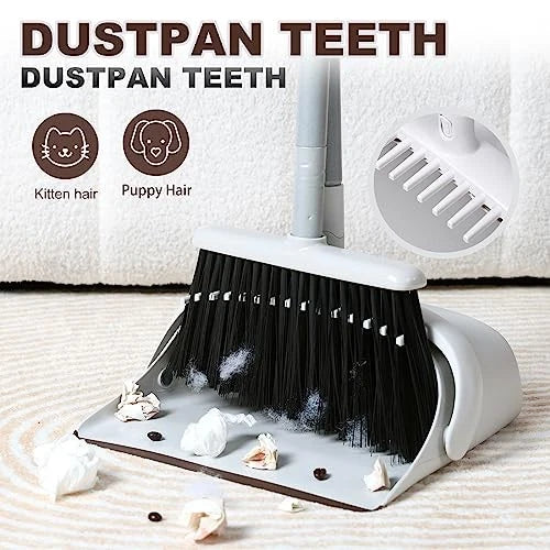 54" Long Handled Broom and Dustpan Set - Perfect Dust Pan and Brown and White