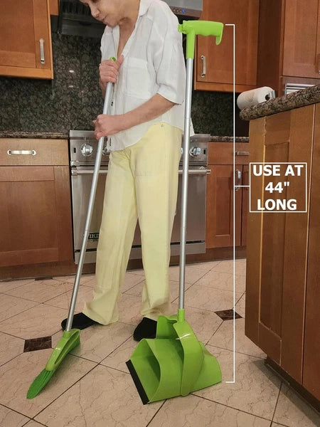 Broom and Dustpan Set for Home, Angled Broom and Upright Dustpan with Extendable