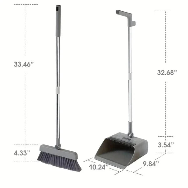 3-in-1 Broom & Dustpan Set with Long Handle - Home Cleaning Tools Sturdy Comb