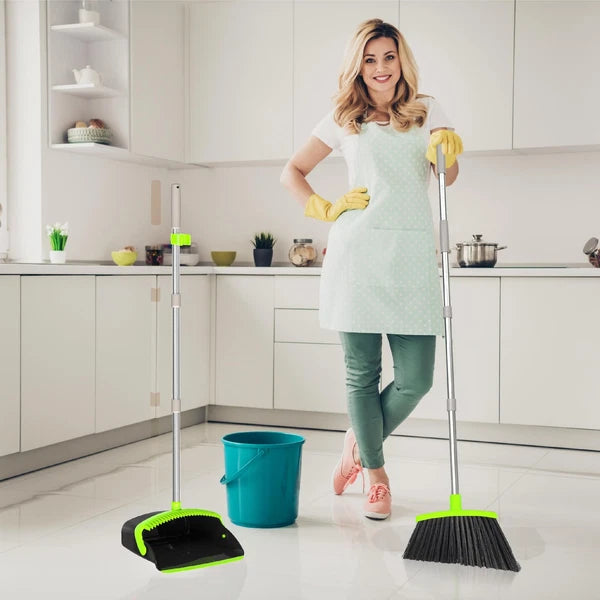 Broom and Dustpan Set 55", Long Adjustable Stainless Steel Handle, Upright, L...