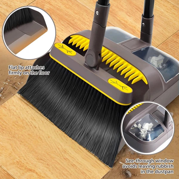 Broom and Dustpan Set for Home with 54 Inches Long Handle Upright Stand Teeth