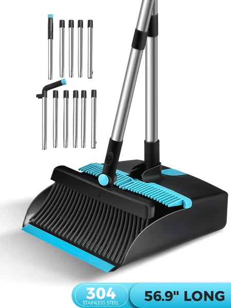 Broom and Dust Pan Combo, Steel Broom and Dustpan Set for Home