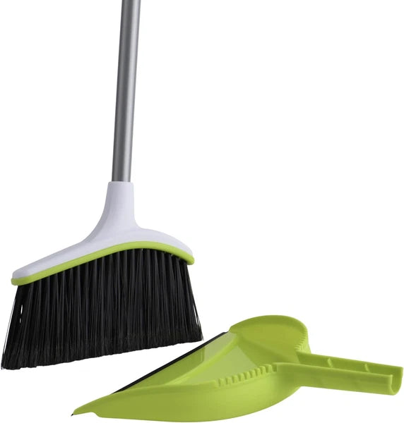Basics 2-Piece Angled Broom and Dustpan Set, 44" Angled Broom with Long Handle a
