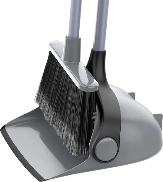 Broom and Dustpan Set with Adjustable Long Handle, Upright Combo for Floor, Clea