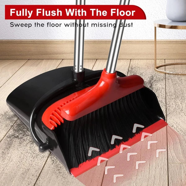 Broom and Dustpan Set for Home, Upright 55" Long Handle Broom with Dustpan Combo