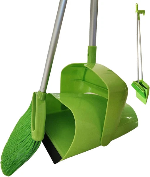 Broom and Dustpan Set for Home, Angled Broom and Upright Dustpan with Extendable
