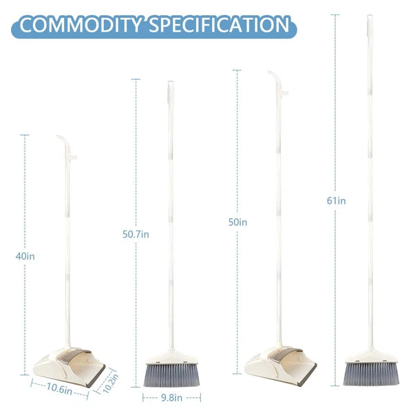 61 inch Broom Dustpan Combo Set Long Handle Stand-Up Home Kitchen Office