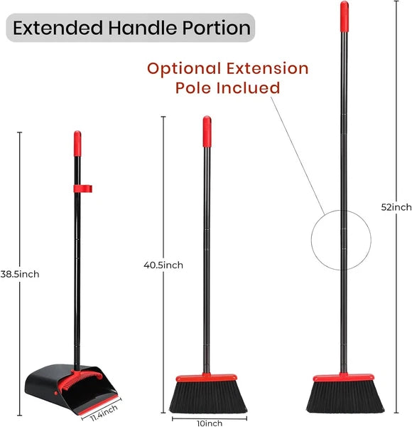 Long Broom and Dustpan Set for Home,Upright Broom and Dustpan Combo Sweep Set