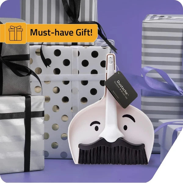 Dustache Small Dustpan and Brush Set Mini Broom and Dustpan Set Mustache Design