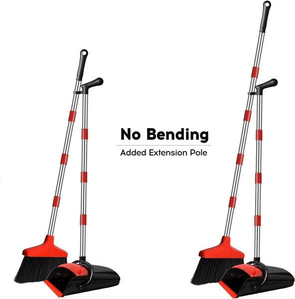 Broom and Dustpan Set for Home, Upright 55" Long Handle Broom with Dustpan Combo